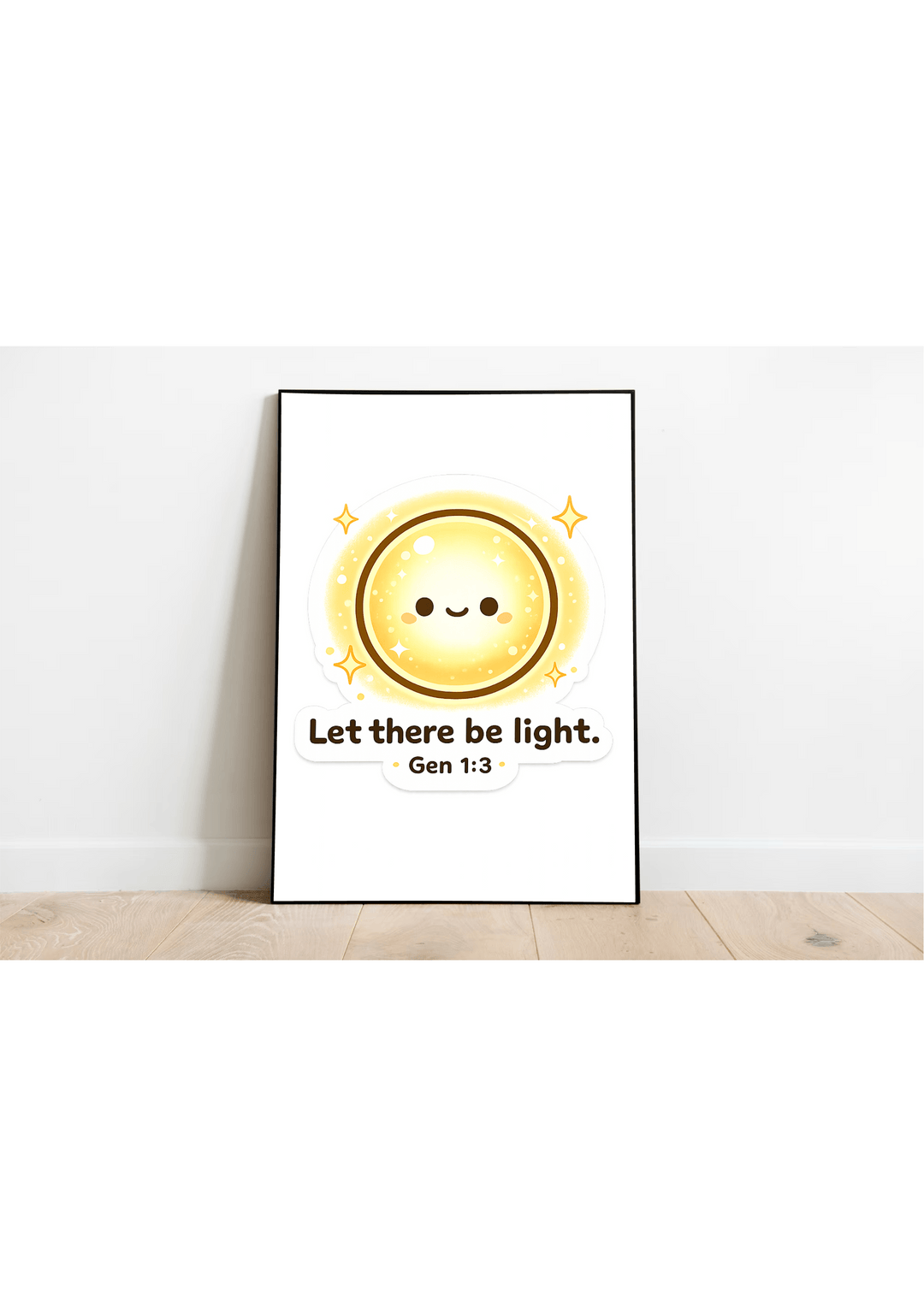 Let there be light art print Genesis 1:3 cute kawaii glowing light wall decor minimalist poster