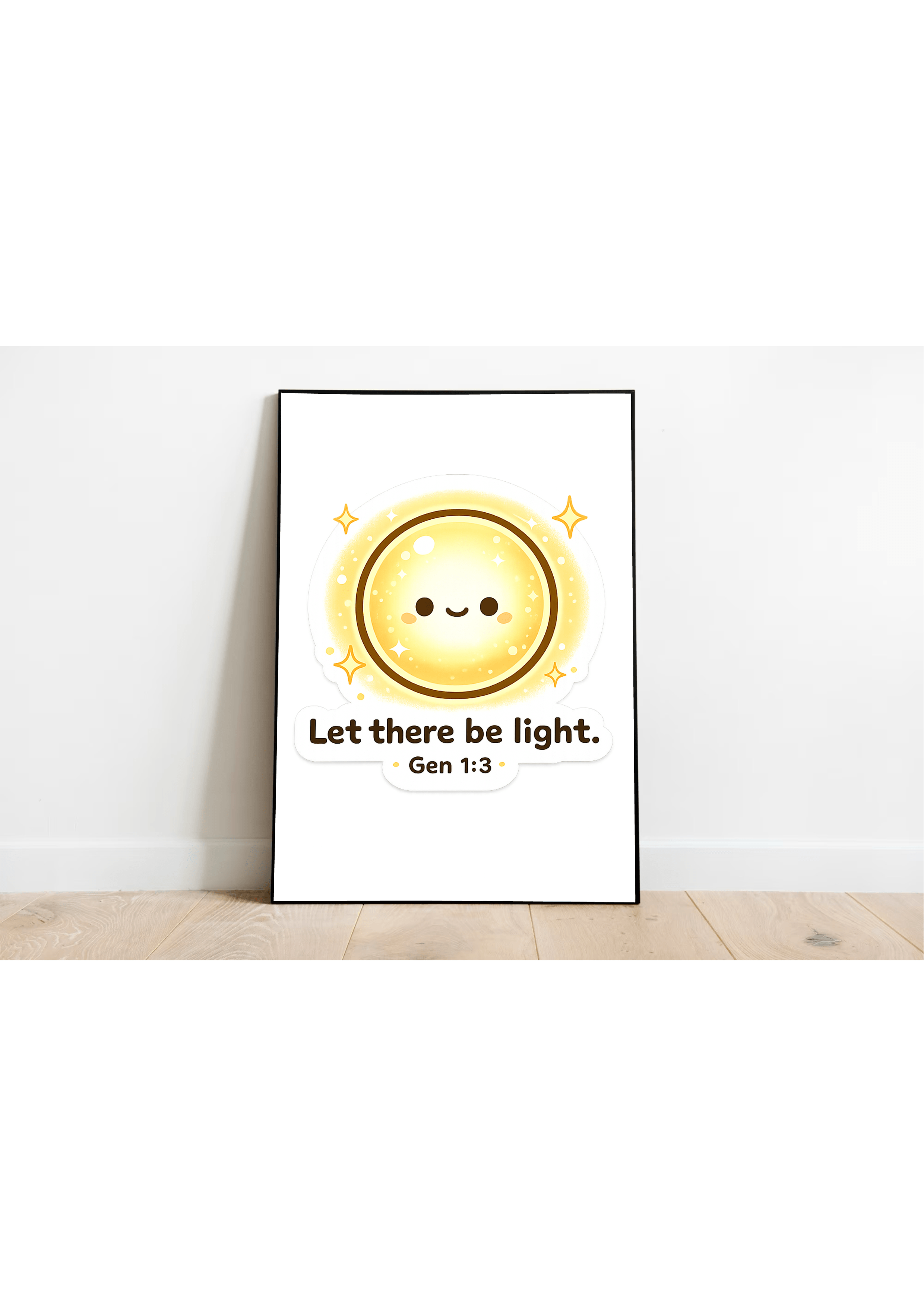 Let there be light art print Genesis 1:3 cute kawaii glowing light wall decor minimalist poster
