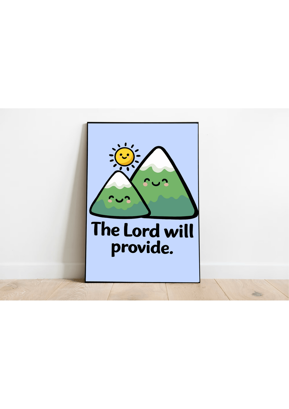 the lord will provide art print cute mountain wall decor kawaii christian poster blue background