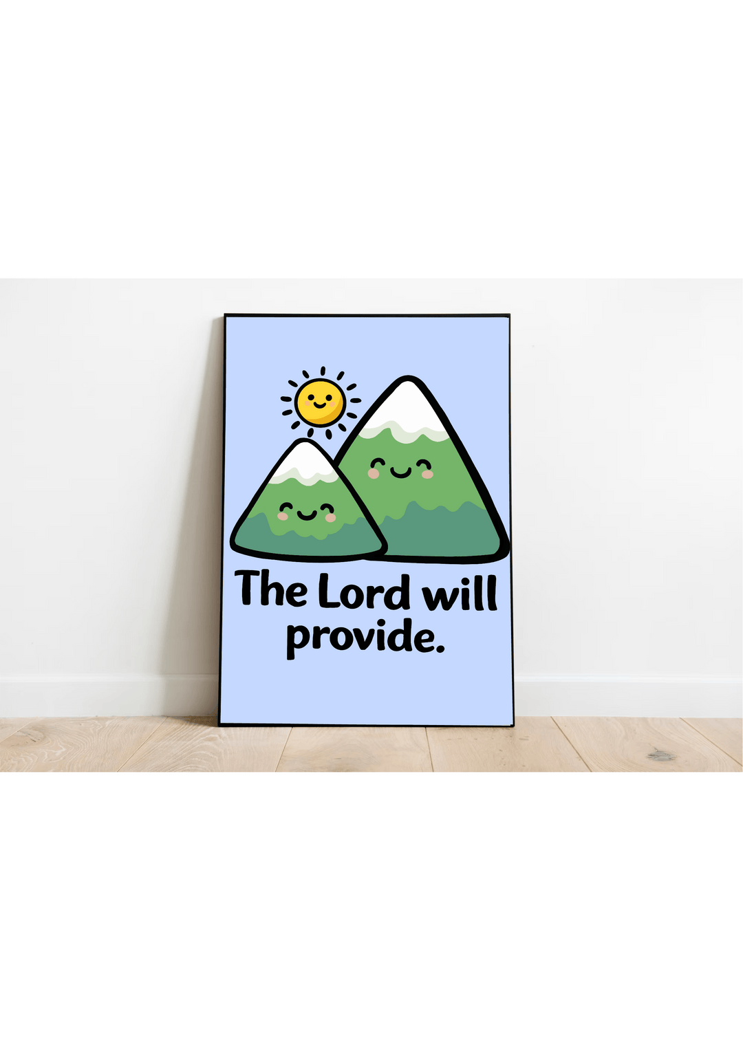the lord will provide art print cute mountain wall decor kawaii christian poster blue background