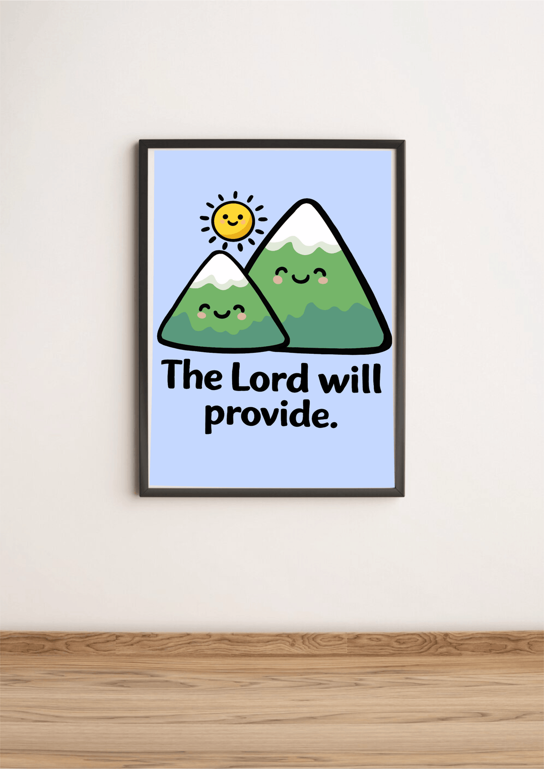 the lord will provide art print cute mountain wall decor kawaii christian poster blue background