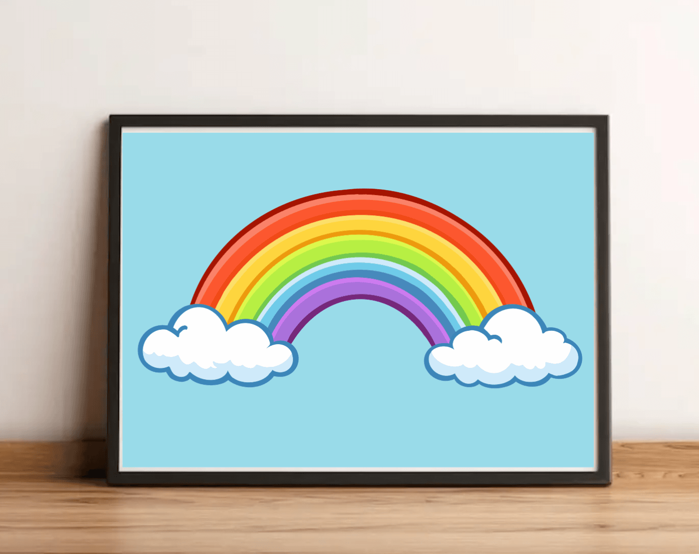 rainbow art print with clouds colourful kawaii wall decor pastel background landscape portrait