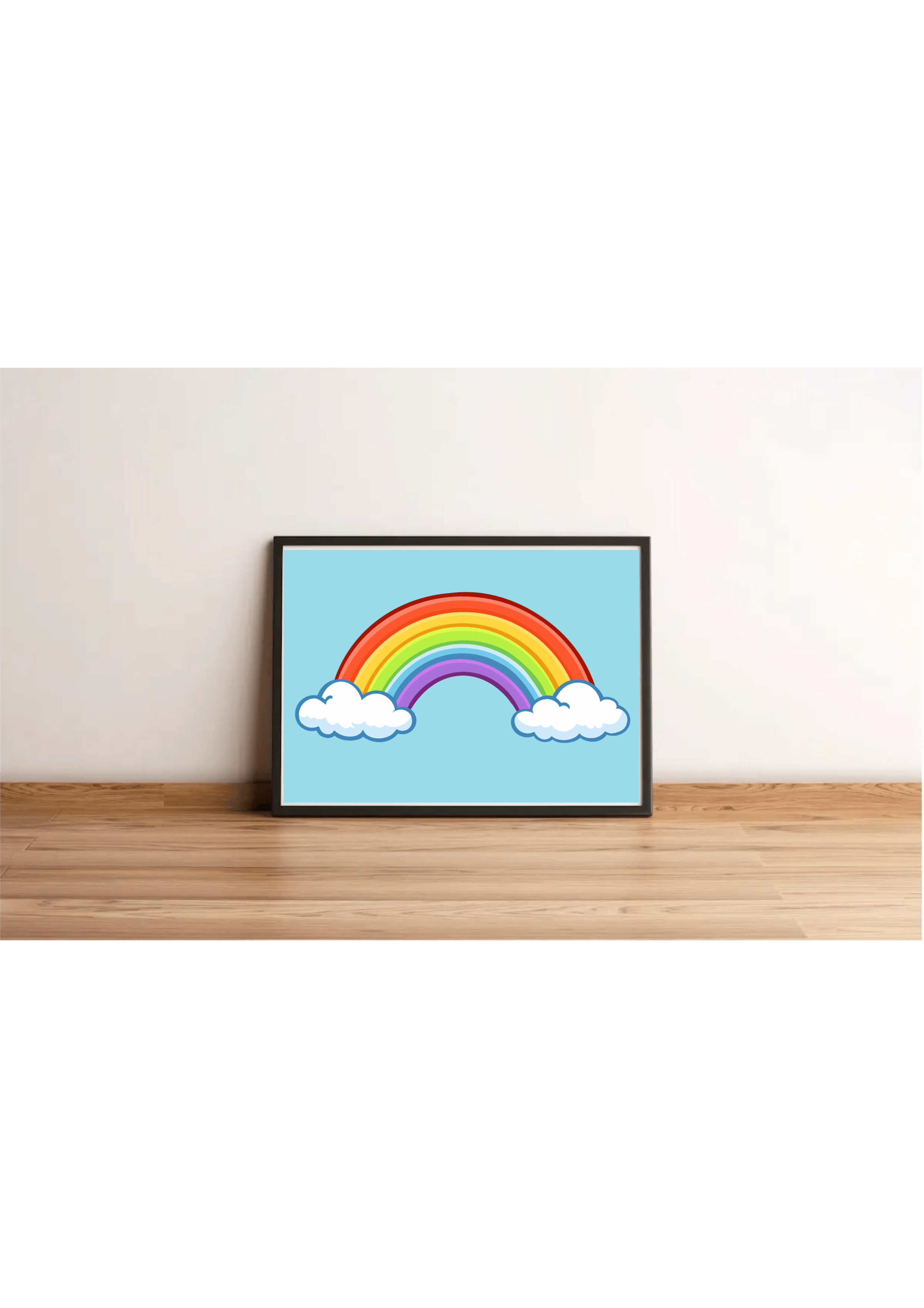 rainbow art print with clouds colourful kawaii wall decor pastel background landscape portrait