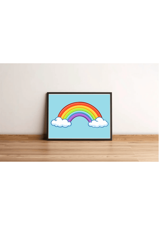 rainbow art print with clouds colourful kawaii wall decor pastel background landscape portrait