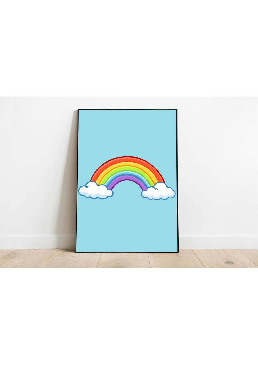 rainbow art print with clouds colourful kawaii wall decor pastel background landscape portrait