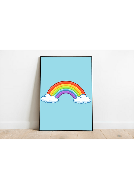 rainbow art print with clouds colourful kawaii wall decor pastel background landscape portrait