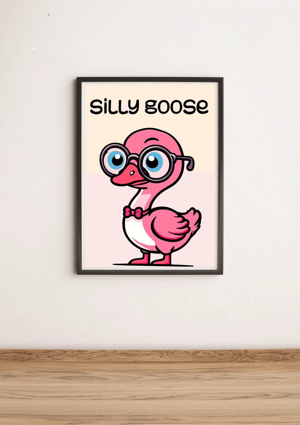 Silly Goose Print  pink goose wearing glasses KEOLIX art print 