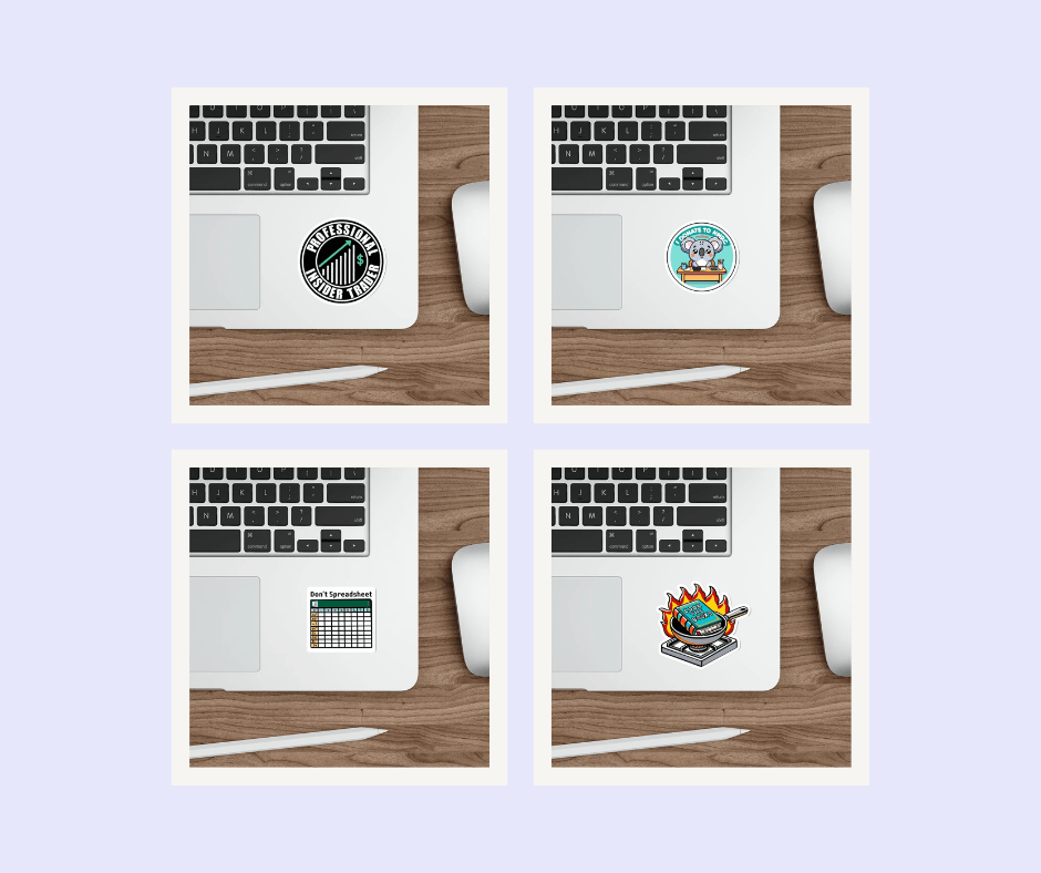 Funny finance-themed sticker bundle, ideal for adding some wit to your workspace. Baby Keo 