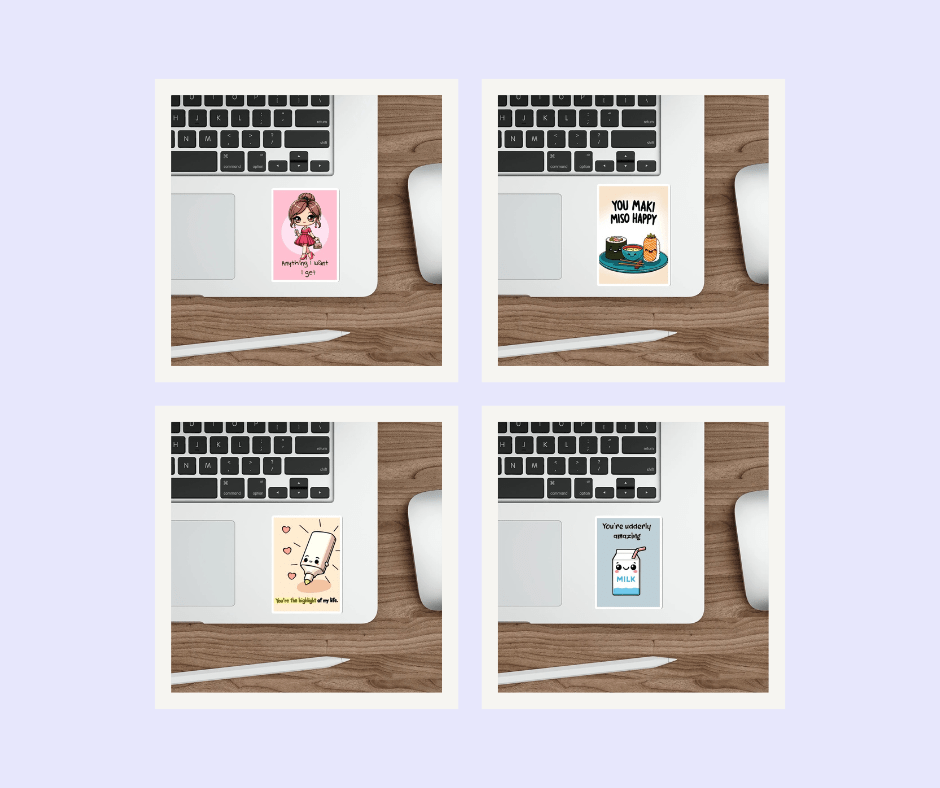 Positivity and Pun Sticker Bundle – Baby Keo
Spread joy with this bundle of punny and positive stickers. Designed to bring a smile to your face, these waterproof stickers are ideal for decorating anything from laptops to planners. Baby Keo.
