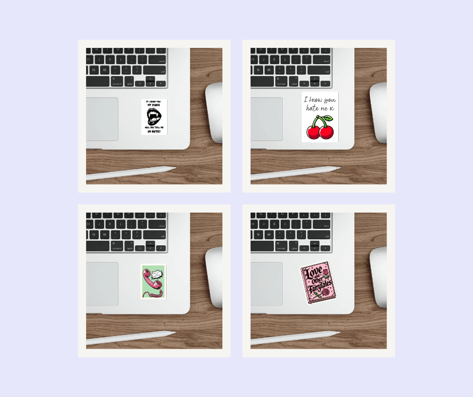 Collection of edgy and sassy waterproof stickers, great for adding personality to laptops, notebooks, and more. Baby Keo
