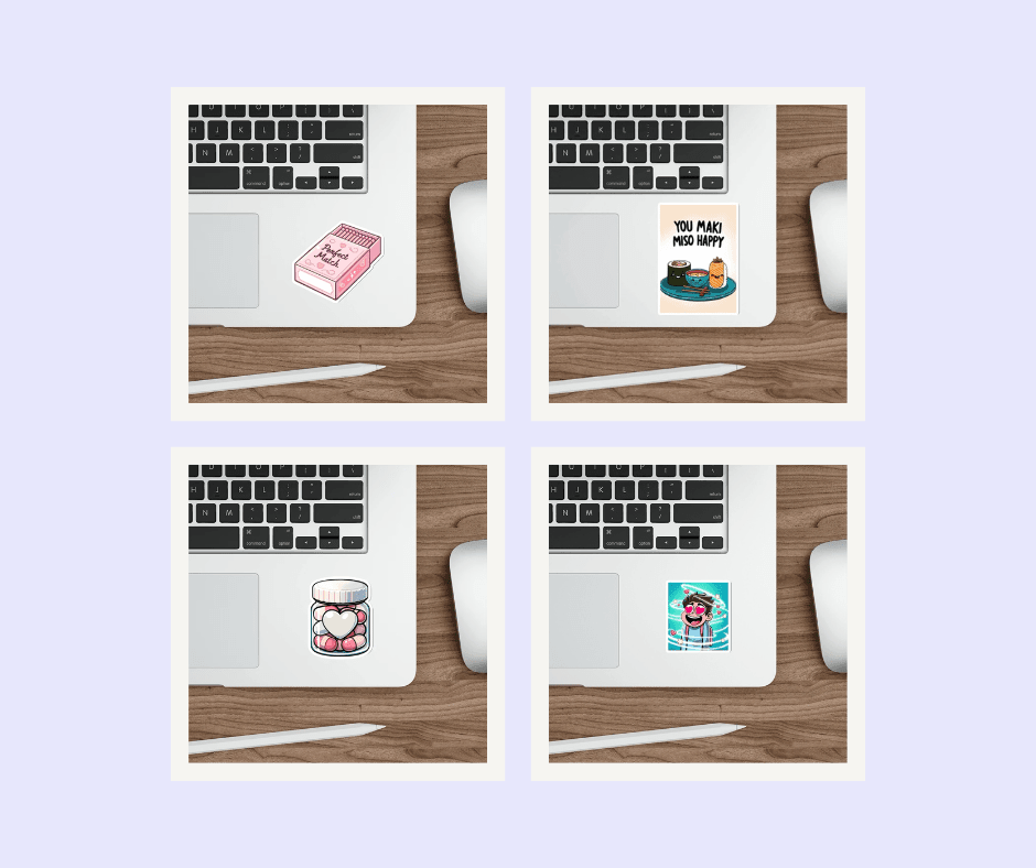 Romantic and Playful Sticker Bundle: A charming set of stickers celebrating love and playfulness, featuring whimsical designs like hearts and cute illustrations, great for decorating notebooks or personal items. Baby Keo.