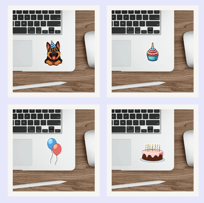 Stylish birthday sticker bundle featuring fun designs like balloons, cakes, and party themes. Ideal for birthday celebrations - KEOLIX 