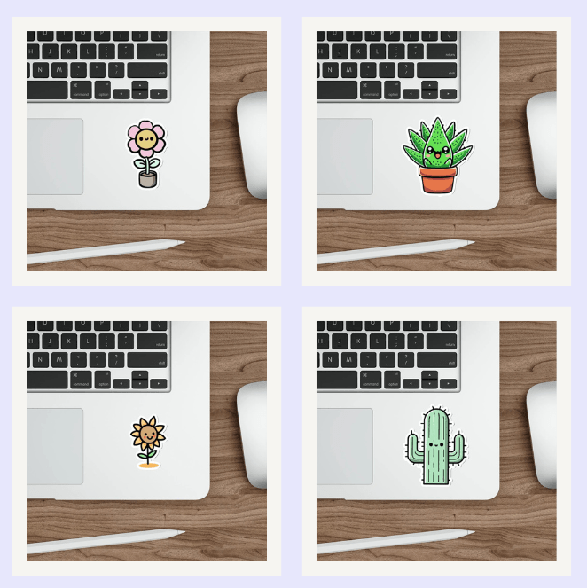A set of waterproof botanical-themed stickers featuring plants like cacti and aloe vera. Great for nature lovers  KEOLIX 