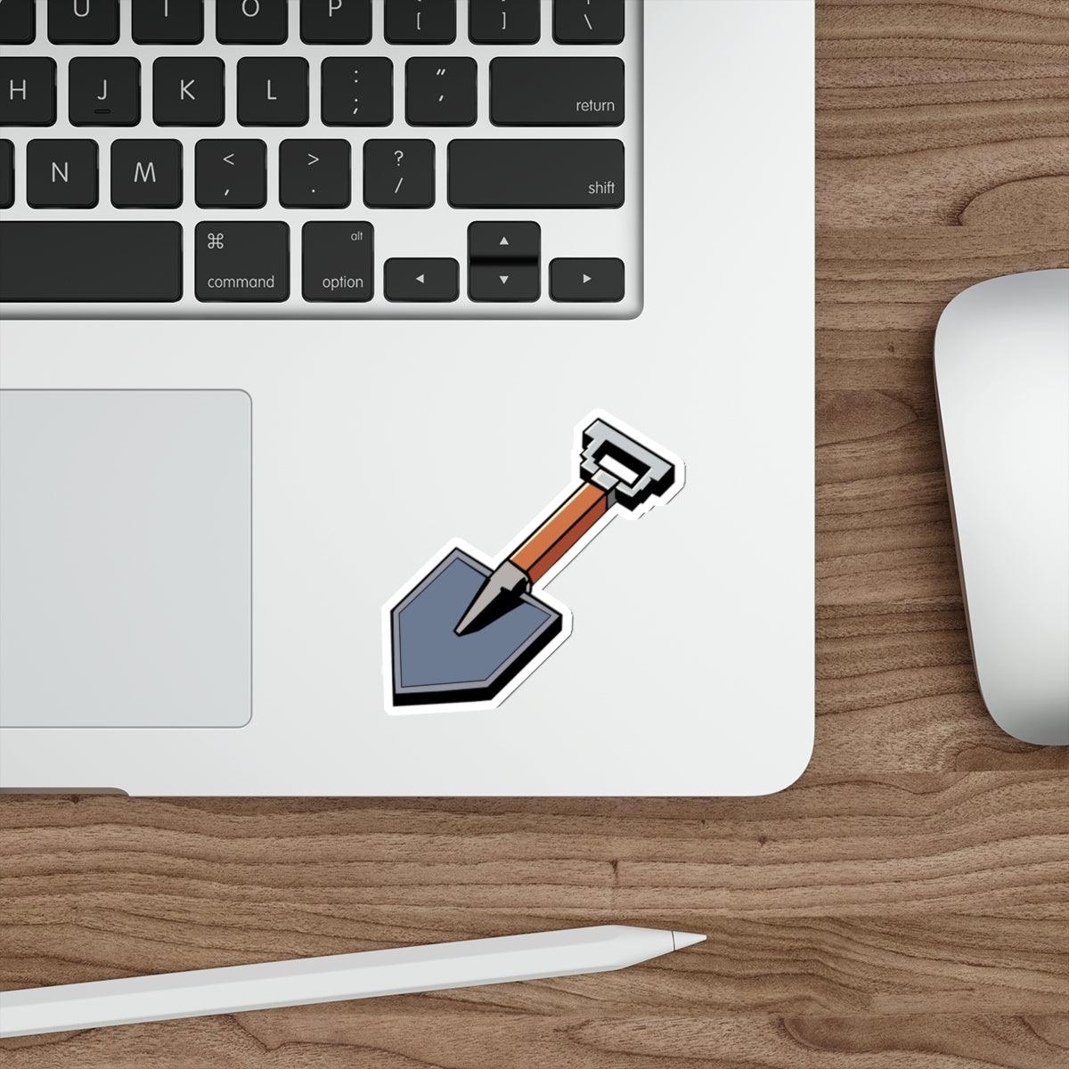A quirky waterproof sticker of a cartoon shovel. Great for gardening enthusiasts or as a unique decorative element - KEOLIX 