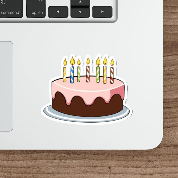 A waterproof sticker featuring a cute birthday cake with candles. Perfect for celebrating birthdays or adding a festive touch to your collection KEOLIX