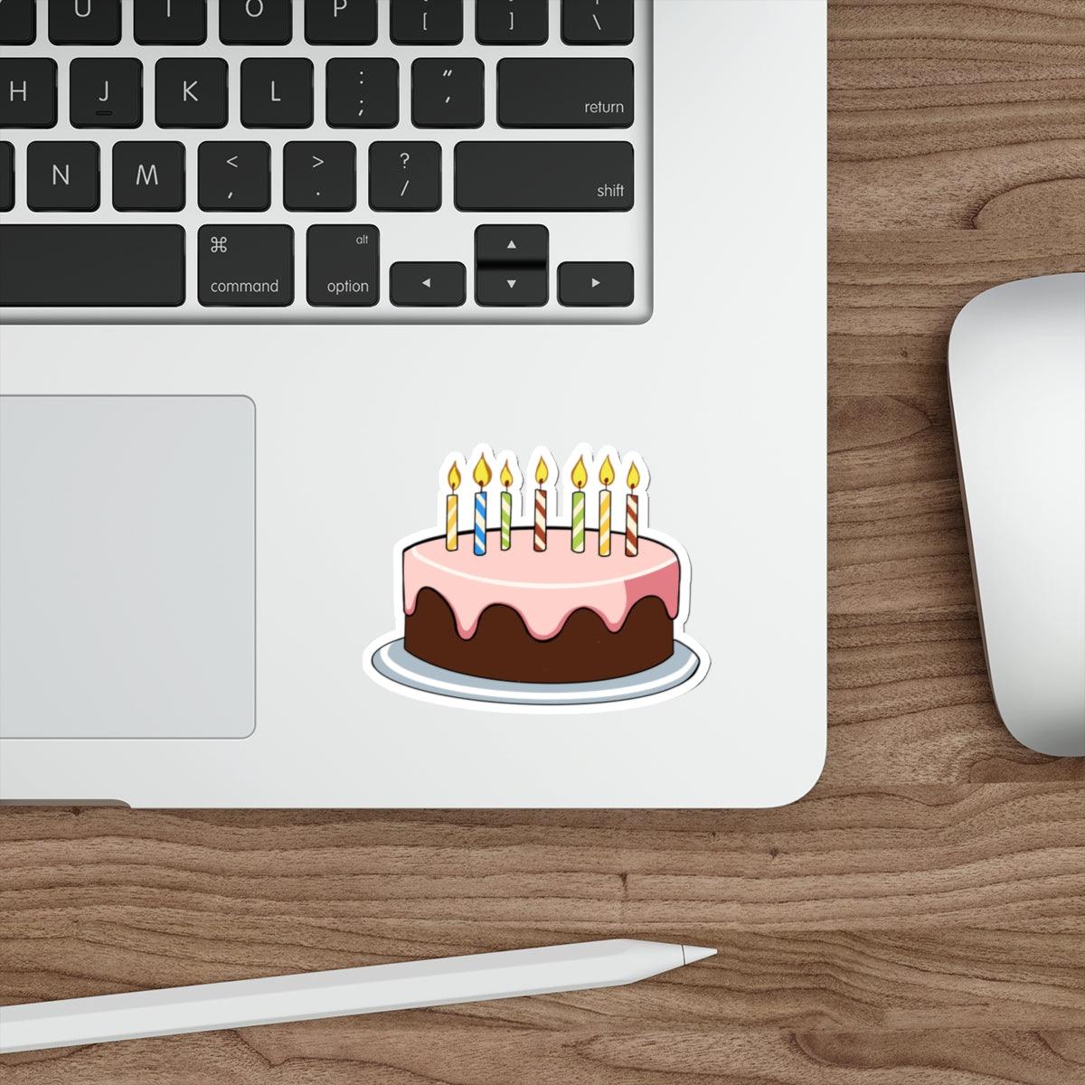 A waterproof sticker featuring a cute birthday cake with candles. Perfect for celebrating birthdays or adding a festive touch to your collection - Baby Keo