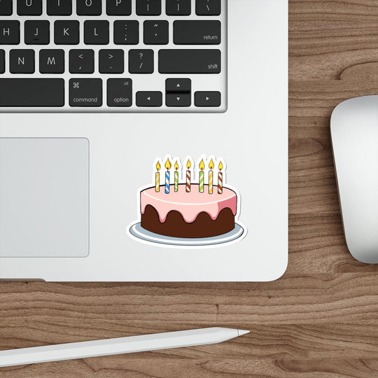 A waterproof sticker featuring a cute birthday cake with candles. Perfect for celebrating birthdays or adding a festive touch to your collection - Baby Keo