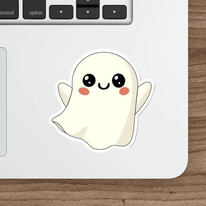 Adorable Halloween-themed ghost sticker with a cute, smiling expression. Perfect for laptops, water bottles, and more. A playful addition to your spooky season collection  KEOLIX 