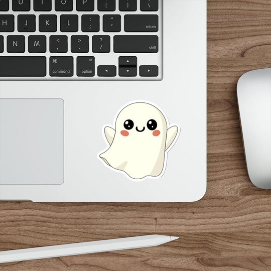 Adorable Halloween-themed ghost sticker with a cute, smiling expression. Perfect for laptops, water bottles, and more. A playful addition to your spooky season collection - Baby Keo