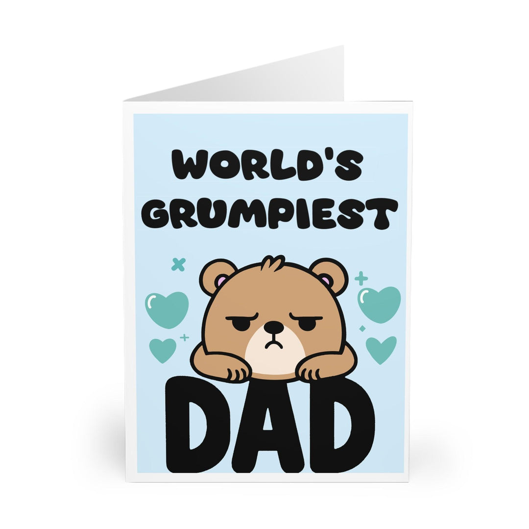 Cute yet funny card with a grumpy-looking bear and the phrase 'World’s Grumpiest Dad.' A humorous way to poke fun at a lovable dad - Baby Keo