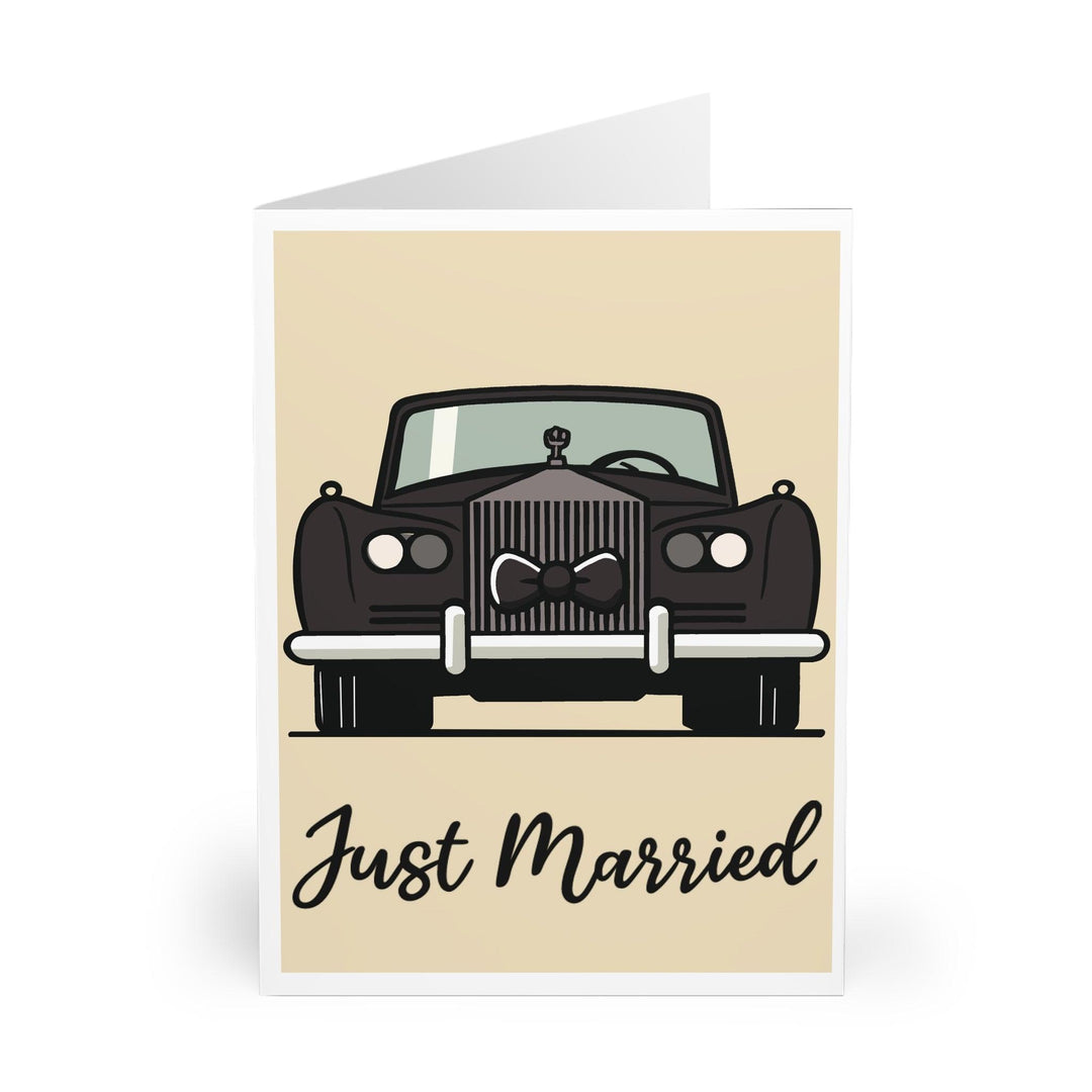 legant wedding card featuring a classic Rolls Royce with the phrase 'Just Married.' Perfect for celebrating newlyweds in style - Baby Keo