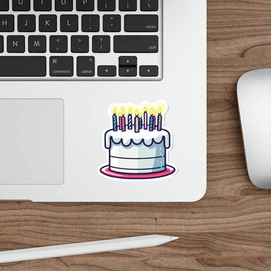 A fun and festive waterproof sticker featuring a birthday cake with lit candles. Perfect for celebrating birthdays - Baby Keo