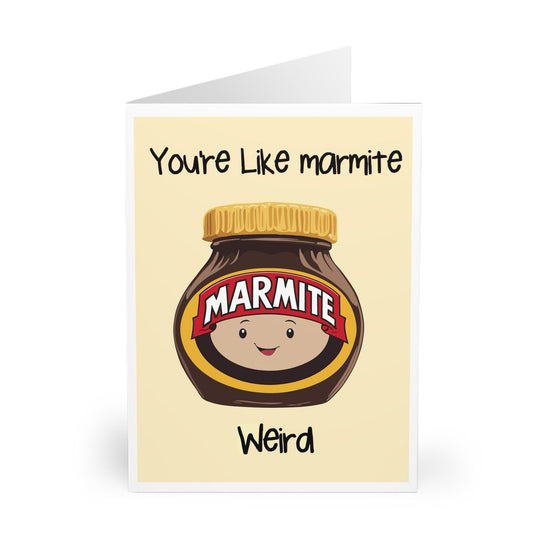 Quirky card with a Marmite jar illustration and the phrase &