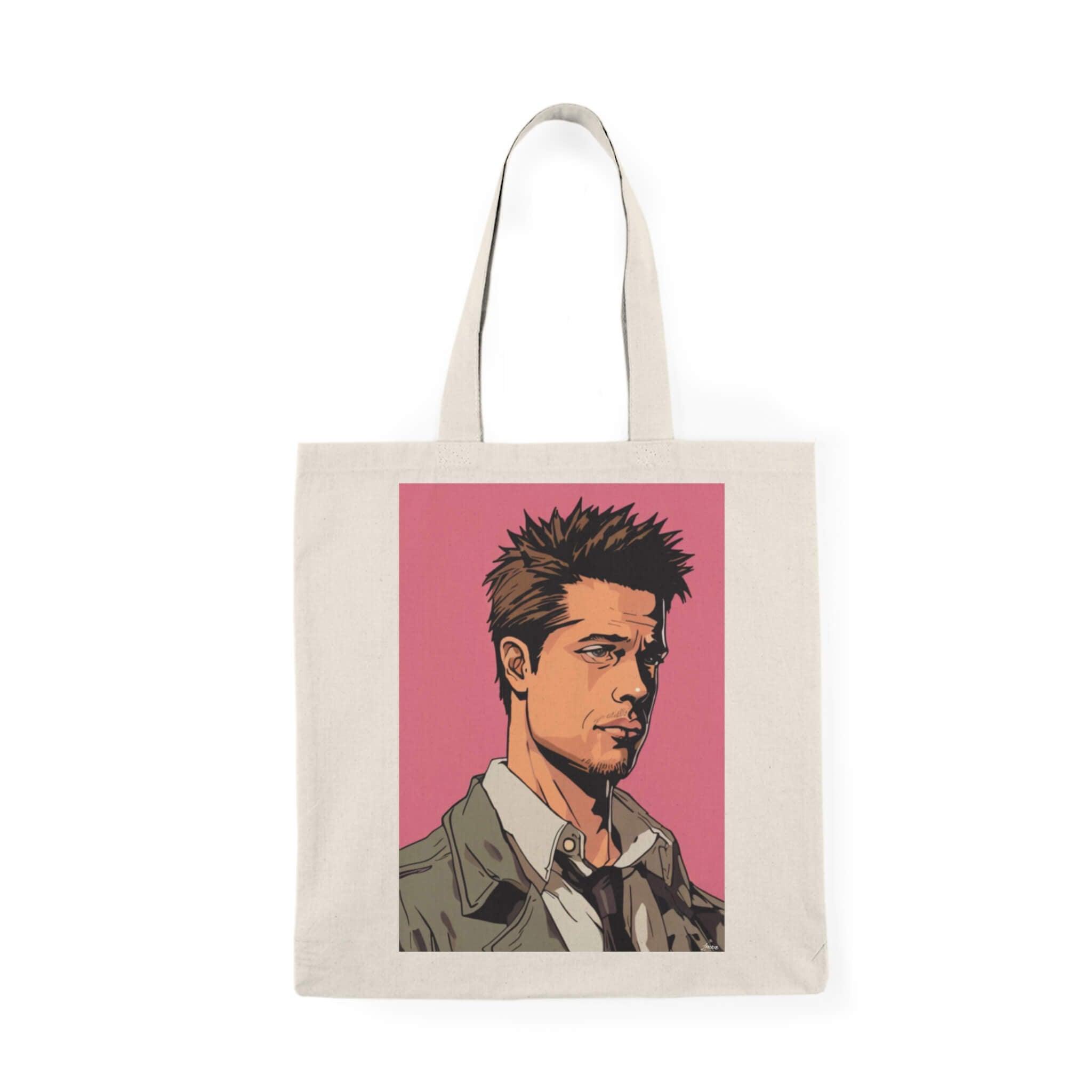 Illustrated tote bag with a pop art-inspired portrait design on a neutral background, made from 100% recycled cotton. Size 40 x 38 cm (15.7 x 15 inches) with a 130-135 gsm thickness. Perfect for art lovers and anyone looking for a stylish, eco-friendly accessory.