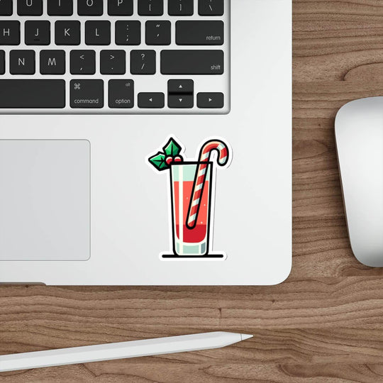 Festive Christmas cocktail sticker with holiday drink, candy cane stirrer, and holly garnish, perfect for laptops and water bottles