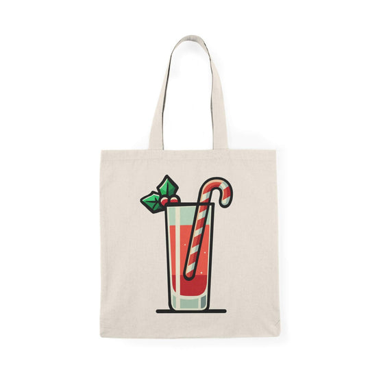 Ho Ho Hold My Drink’ Christmas cocktail tote bag with festive drink, candy cane, and holly, available with or without text