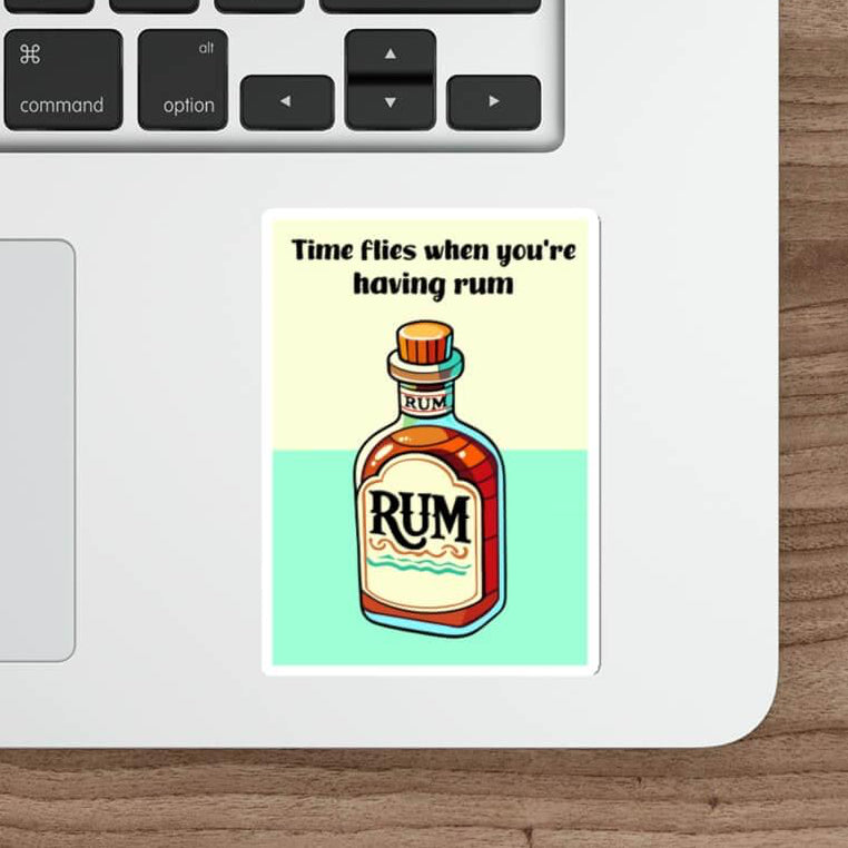 A vibrant sticker featuring a colorful illustration of a rum bottle, perfect for decorating laptops, notebooks, and more. Available as a single sticker, a pack of 3, or a pack of 6.
