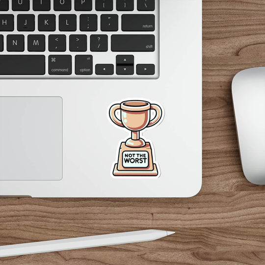 Durable and waterproof sticker featuring a trophy with the inscription &