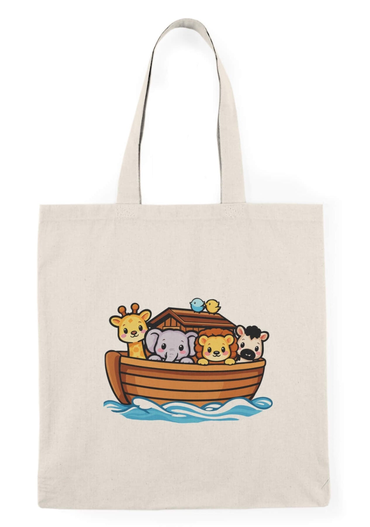 Noah’s Ark tote bag with cute animals kawaii pastel illustration