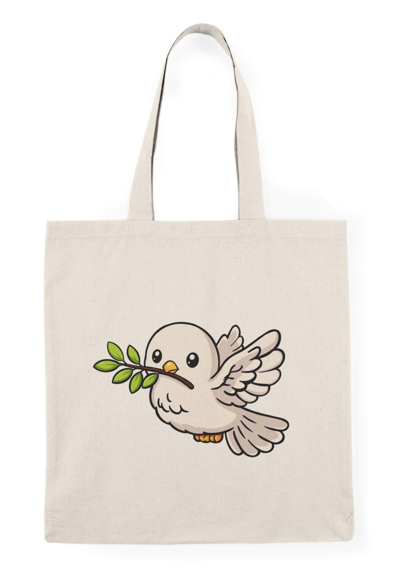 Minimalist dove tote bag with olive branch cute kawaii design