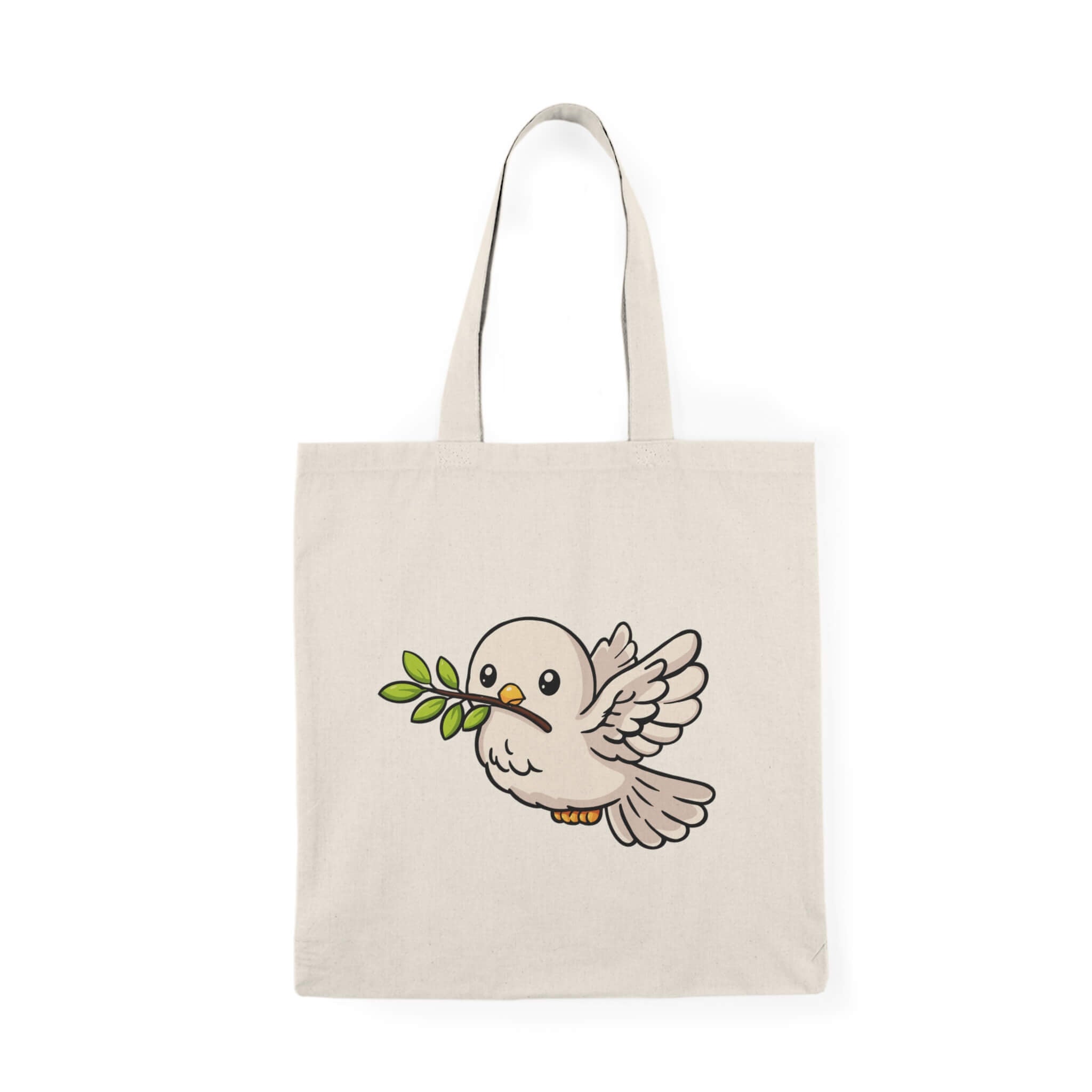 Minimalist dove tote bag with olive branch cute kawaii design