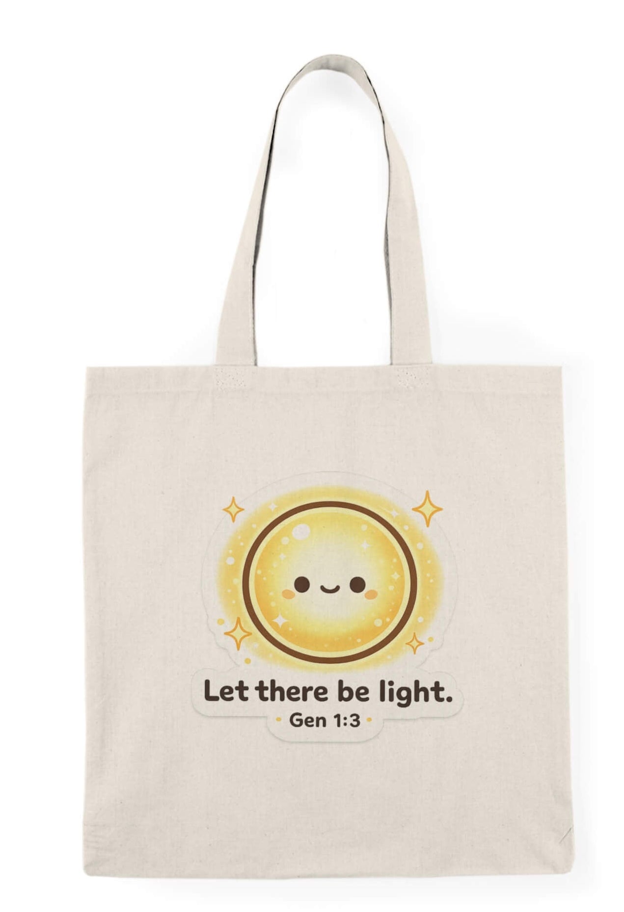 Let there be light tote bag with cute sun Genesis 1:3 design