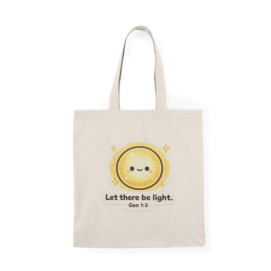 Let there be light tote bag with cute sun Genesis 1:3 design