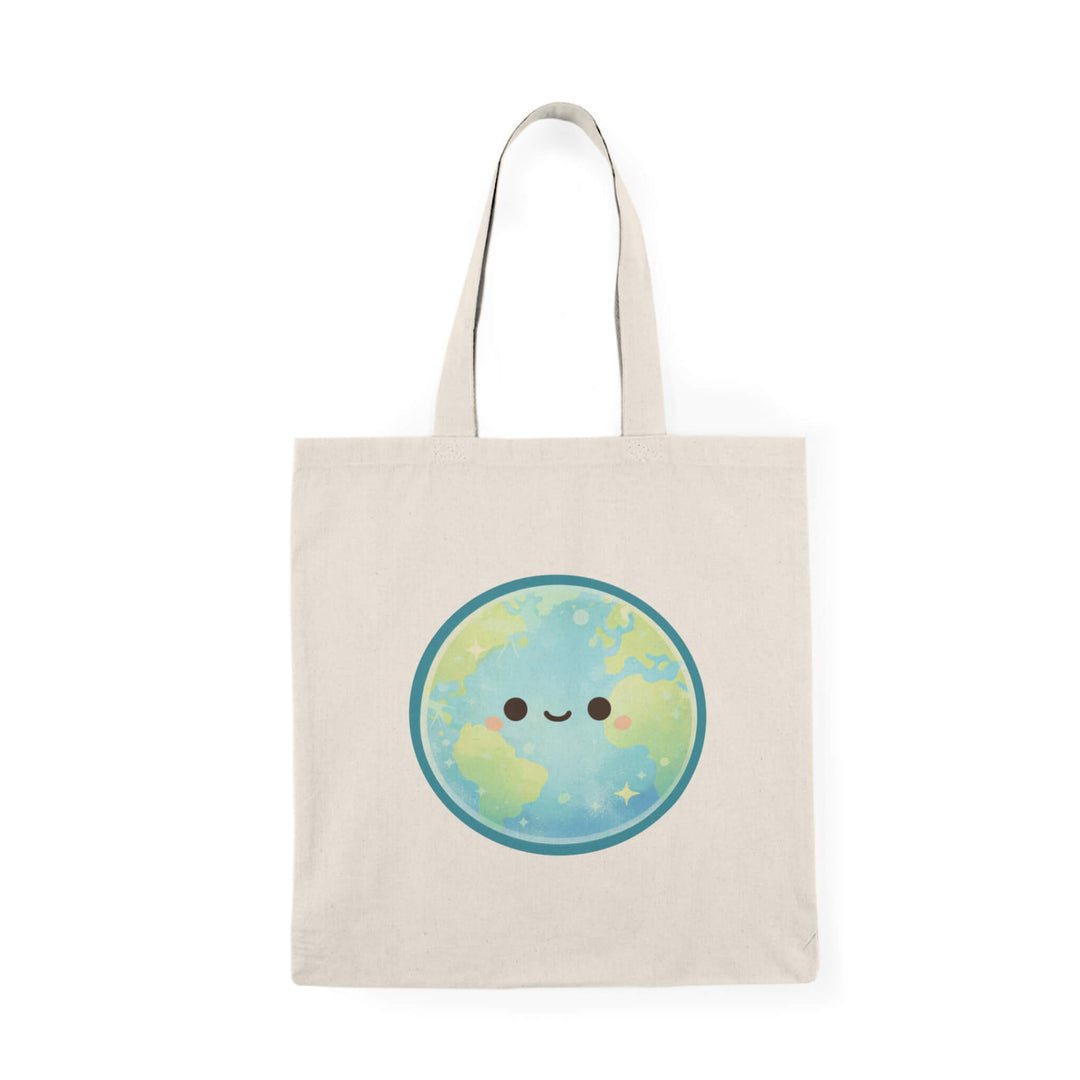 Tote bag with a cute Earth design on a white background