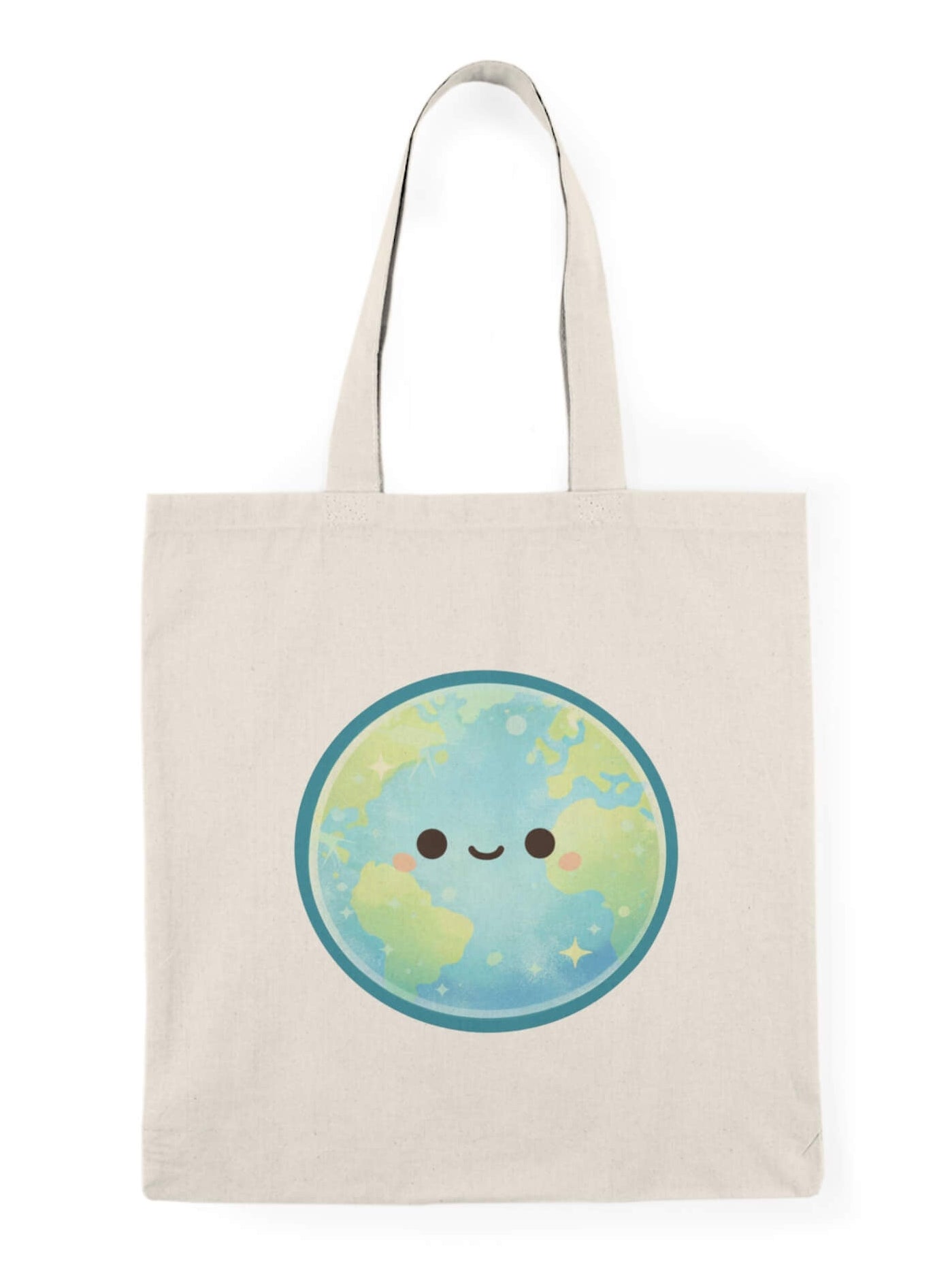 Tote bag with a cute Earth design on a white background