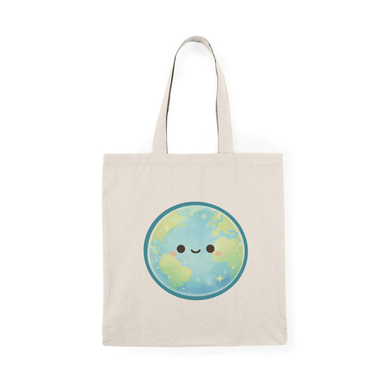 Tote bag with a cute Earth design on a white background
