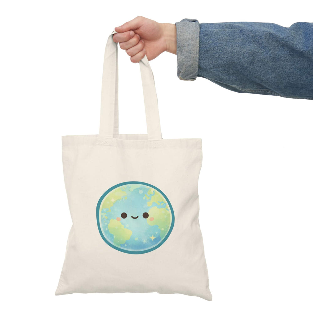 Cute earth tote bag with kawaii planet design pastel aesthetic
