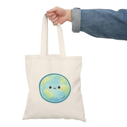 Cute earth tote bag with kawaii planet design pastel aesthetic