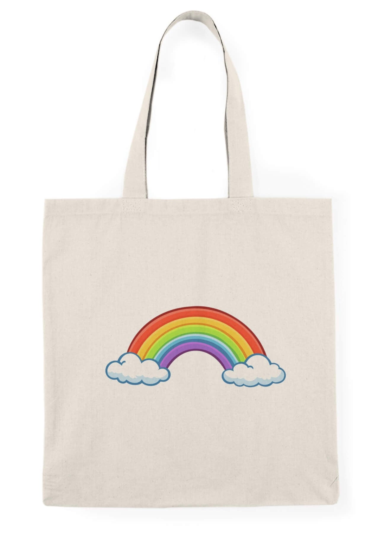 Cute rainbow tote bag with clouds colourful kawaii design