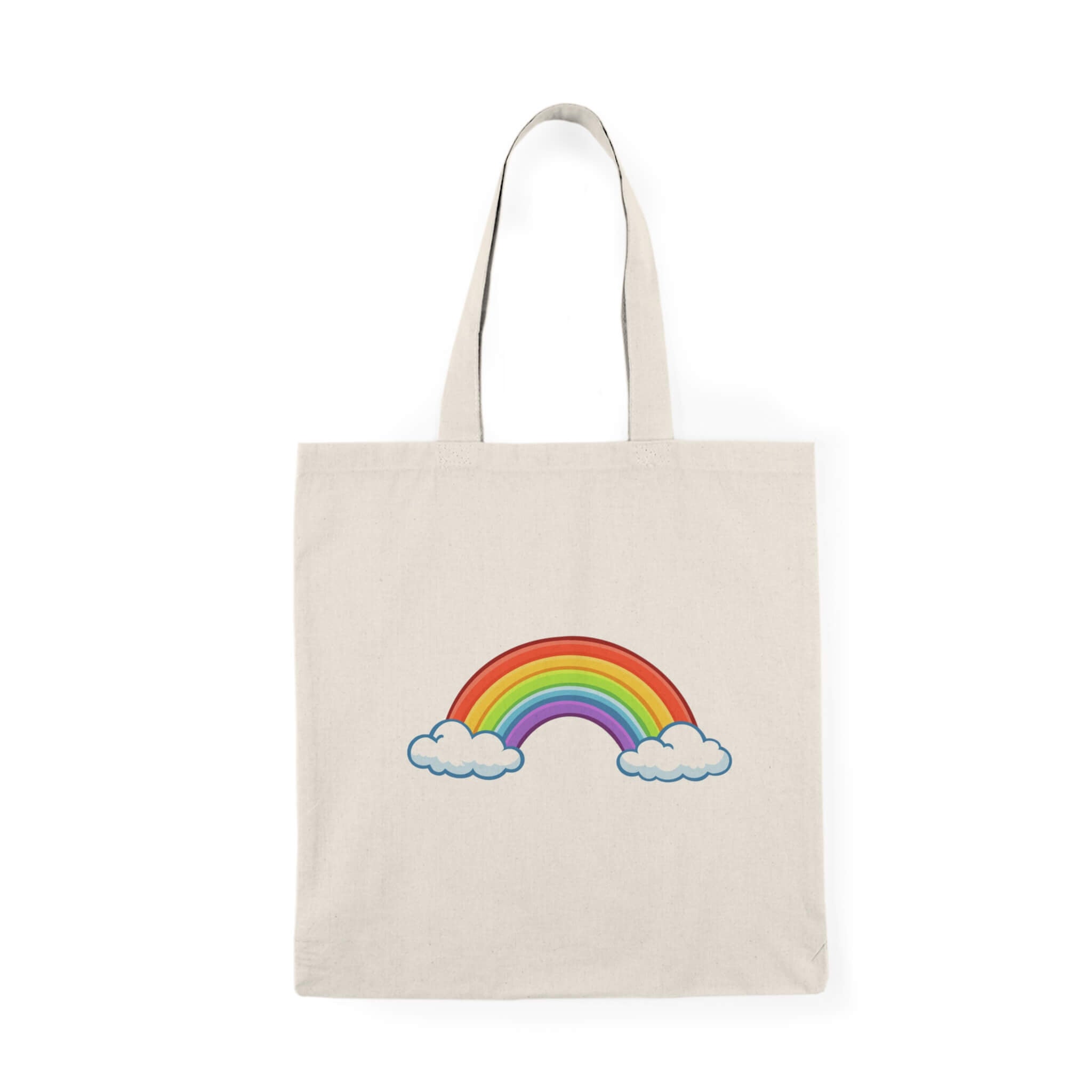 Cute rainbow tote bag with clouds colourful kawaii design