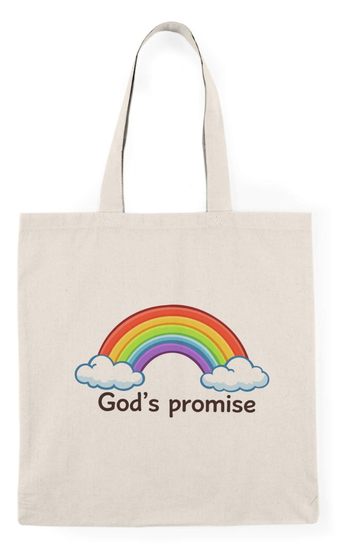 God’s promise rainbow tote bag with clouds christian aesthetic design