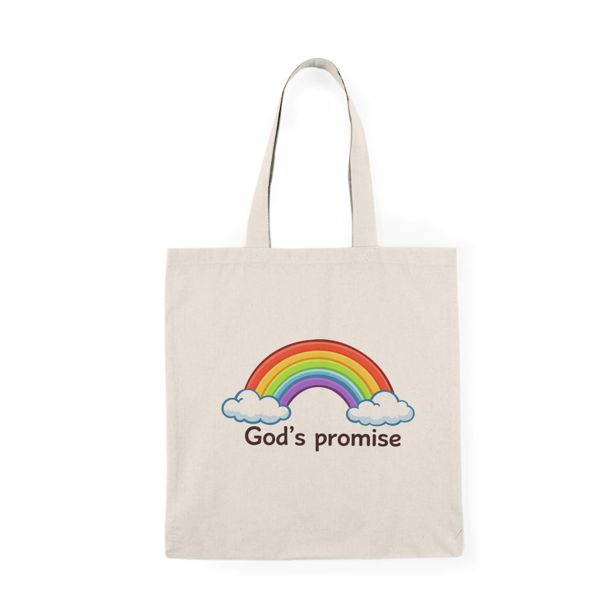 God’s promise rainbow tote bag with clouds christian aesthetic design
