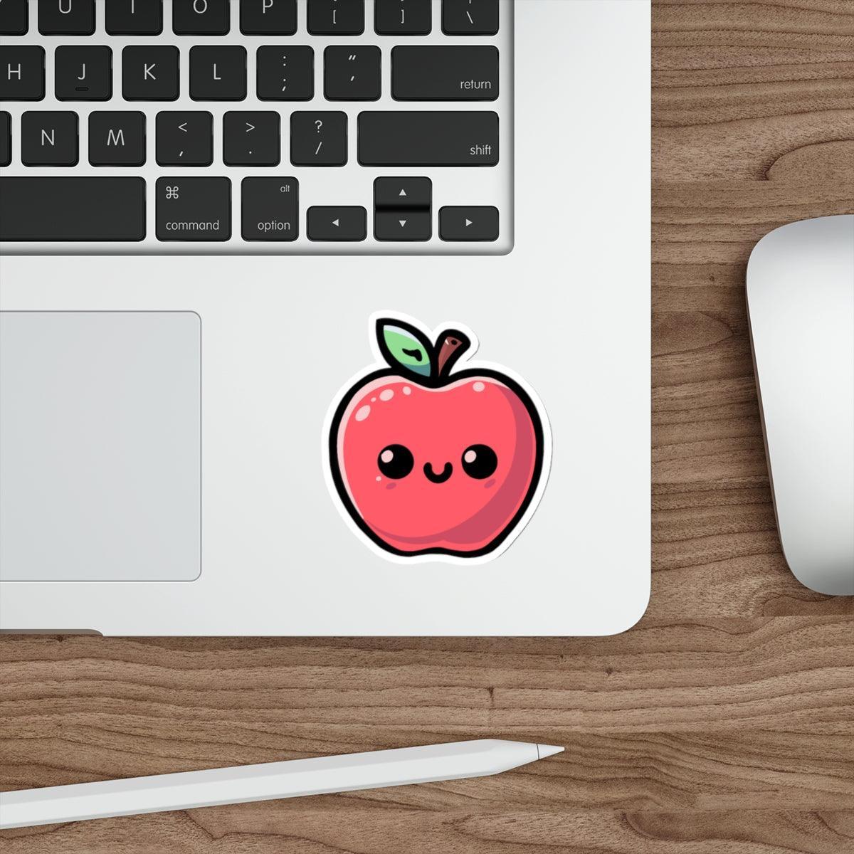 A charming waterproof sticker featuring a cute cartoon apple with a smile, perfect for adding a sweet touch to your notebooks or devices - Baby Keo.