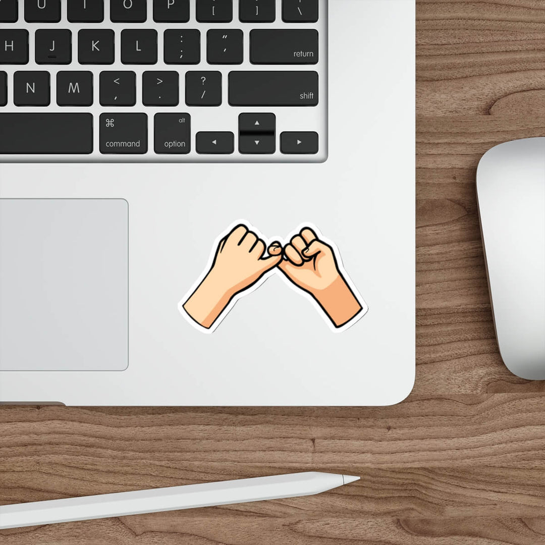 pinky promise hands sticker minimalist kawaii design on laptop