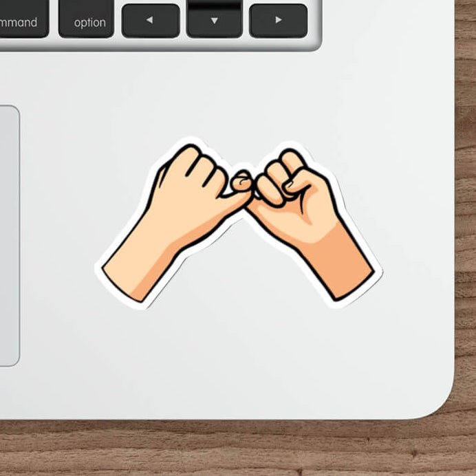 pinky promise hands sticker minimalist kawaii design on laptop