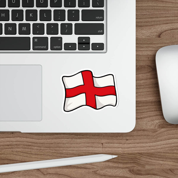  Bold cartoon England flag vinyl sticker featuring the St George's Cross with thick black outlines on a white background.